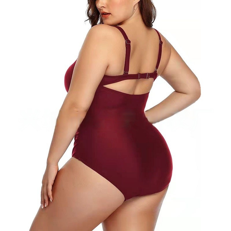 Women Plus Size One Piece Swimsuit V-Neck with Ruched Front Cutout